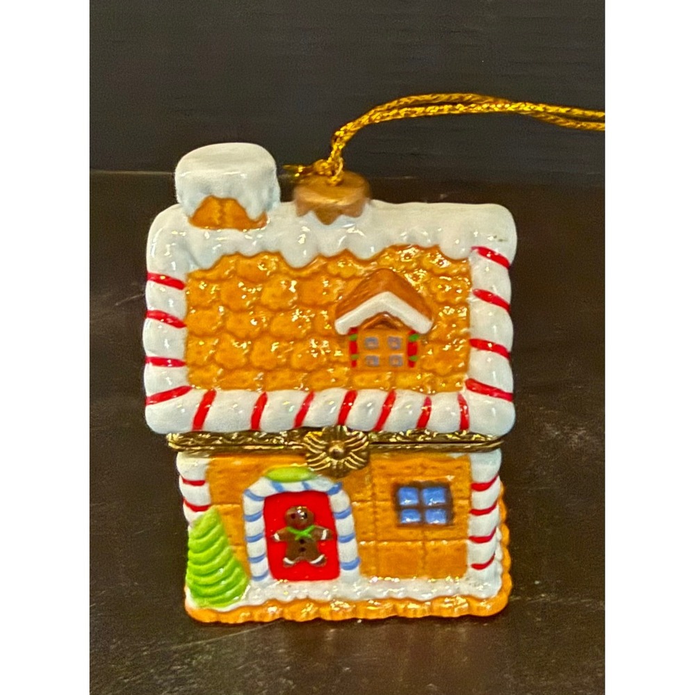 Gingerbread House Christmas Holiday Ornament Trinket Box Brown Ceramic Hinged